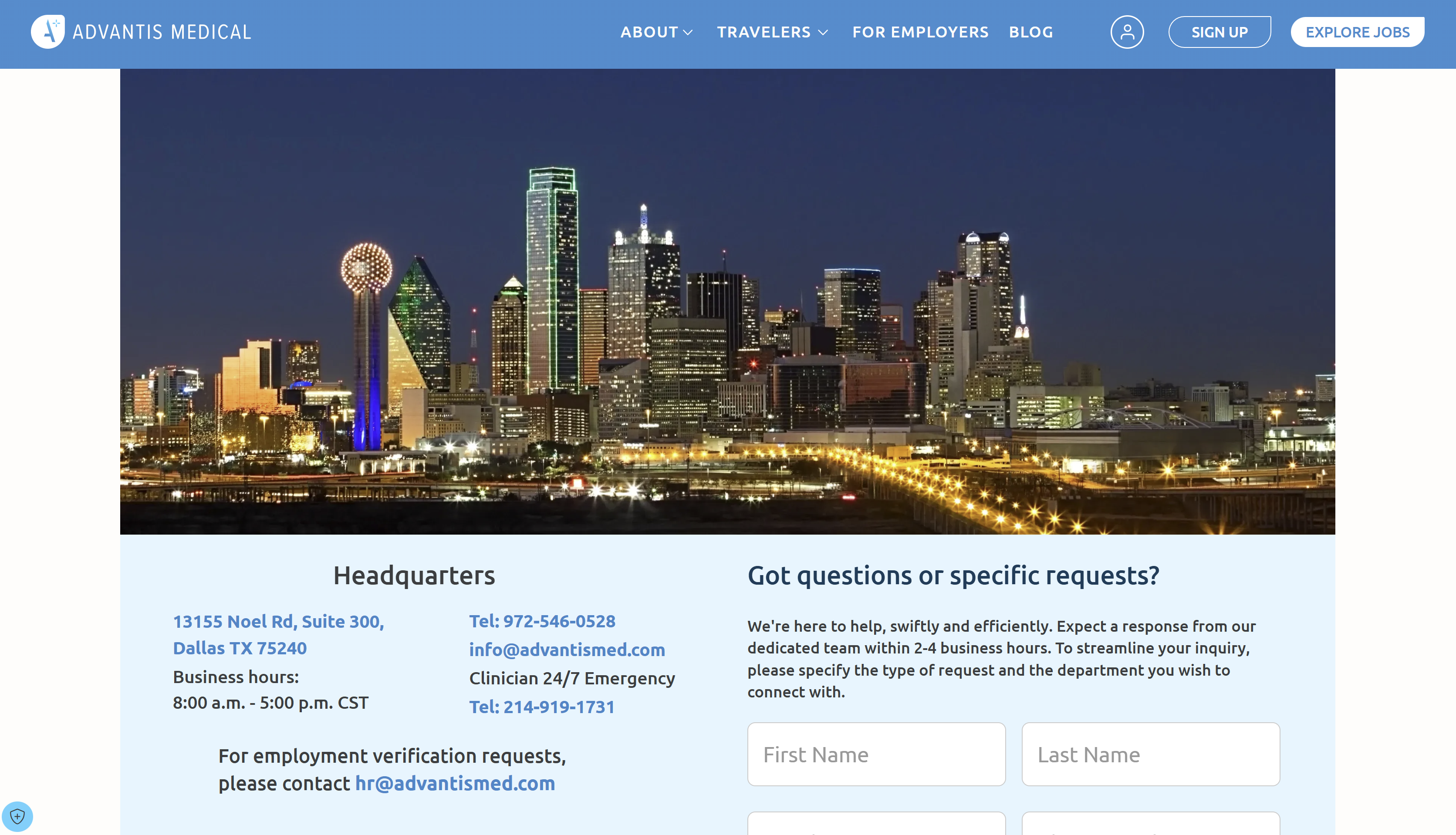 Advantis Medical contact page